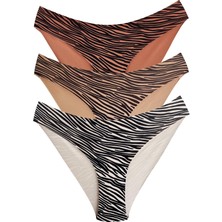 Cottonhill Basic Desenli Lazer Kesim Kadın Bikini Külot 3'lü Paket-1