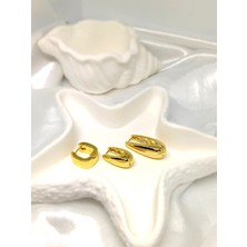 Rosa Juliet Jewelry Kadın Gold Renk 316L Çelik Kararma Yapmayan Damla 3'lü Küpe Set