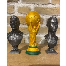 Craft 3D Atölye Messi ve Ronaldo(13 Cm)-Dünya Kupası(15 Cm) ( Paketi ile Beraber )Beton Biblo/büst/figür