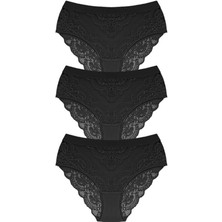 Cottonhill Dantelli Arkası Transparan Büyük Beden Bikini Külot 3'lü Paket-3