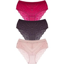 Cottonhill Dantelli Arkası Transparan Büyük Beden Bikini Külot 3'lü Paket