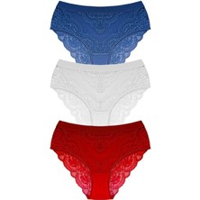 Cottonhill Dantelli Arkası Transparan Büyük Beden Bikini Külot 3'lü Paket-2