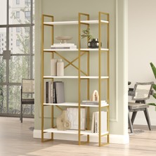 L'occi Concept Arnis Gold Metal Kitaplık 5 Raflı 2 Bölme 175cm Beyaz As4-W
