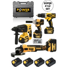 Power Black Brushless 4 Lü Set 58 Vf 12 Ah Darbeli Matkap+Bijon Somun Sıkma Sökme+Taşlama Spiral+Kırıcı Sarı