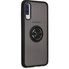 Samsung Galaxy A70 Kılıf Kenarları Renkli Yüzüklü Kapak - Siyah