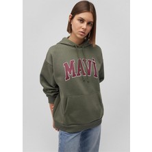 Mavı M1600361-71581 Hakı Kadın Oversıze Mavı Logo Kapusonlu Sweatshırt