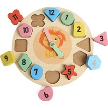 Macco Toys Ahşap Montessori Eğitici Oyuncak Renkli Geometrik Puzzle Saat