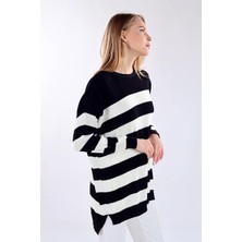 Rays 5380 Bisiklet Yaka Çizgili Kazak Siyah