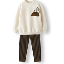 Ladin Store Yeni Sezon Erkek Çocuk Baskılı Pamuklu 3 Iplik Şardonsuz Sweatshirt ve Jogger Pantolonlu Ikili Takım