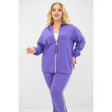 Koza Kadın Büyük Beden Kapüşonlu Baskı Detaylı Eşofman Takımı 8136-25