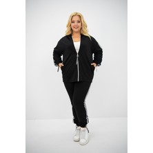 Koza Kadın Büyük Beden Kapüşonlu Eşofman Takımı 8136-25 Kompakt Kumaş ve Baskı Detaylı