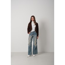 Black Fashion Biyeli Crop Kahverengi Triko Hırka