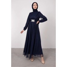 Cym Butik Kuşaklı Tül Tesettür Abiye