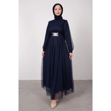 Cym Butik Kuşaklı Tül Tesettür Abiye