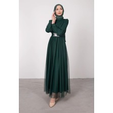 Cym Butik Kuşaklı Tül Tesettür Abiye