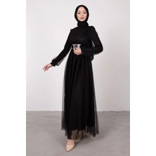 Cym Butik Kuşaklı Tül Tesettür Abiye