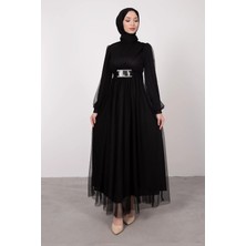 Cym Butik Kuşaklı Tül Tesettür Abiye