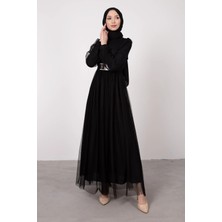 Cym Butik Kuşaklı Tül Tesettür Abiye