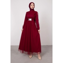 Cym Butik Kuşaklı Tül Tesettür Abiye