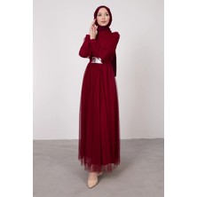 Cym Butik Kuşaklı Tül Tesettür Abiye