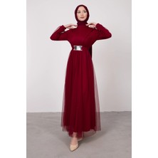 Cym Butik Kuşaklı Tül Tesettür Abiye