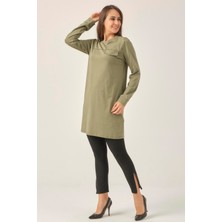 Darlin Moda Soft Haki Taşlı Sıfır Yaka Tunik DM230