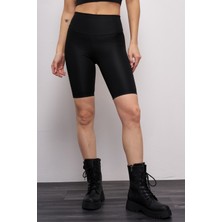 Kadın Yüksek Bel Biker Tayt Siyah - 4132