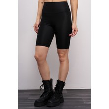 Kadın Yüksek Bel Biker Tayt Siyah - 4132