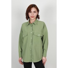 Kadın Çift Cepli Salaş Gömlek Haki - 34131-1