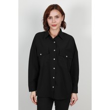 Kadın Çift Cepli Salaş Gömlek Siyah - 34131-1