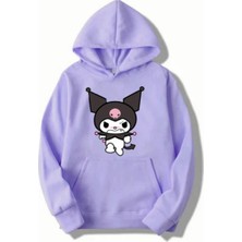 Kids Face Özel Tasarım Kapüşonlu Kuromi Dijital Baskılı Şardonlu Kışlık Kız Çocuk Sweatshırt