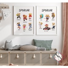 Nn Decor Sporlar Eğitici 2'Li Set -  Ahşap Çerçeveli, Bebek Ve Çocuk Odası Tablo Seti