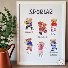 Nn Decor Sporlar Eğitici 2'Li Set -  Ahşap Çerçeveli, Bebek Ve Çocuk Odası Tablo Seti