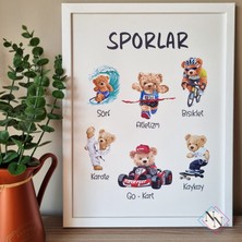 Nn Decor Sporlar Eğitici 2'Li Set -  Ahşap Çerçeveli, Bebek Ve Çocuk Odası Tablo Seti