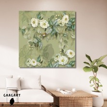 Gaagart Tekli Kare Kanvas Tablo Yeşil Fonda Beyaz Çiçekler