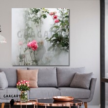 Gaagart Tekli Kare Kanvas Tablo Dumanlı Pembe Çiçekler ve Yapraklar