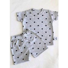 Drop Kids Bebek Pijama Takımı Kalp Puan Desen Baskılı Grimelanj Kısakol Şort Yenidoğan Çocuk Pijama