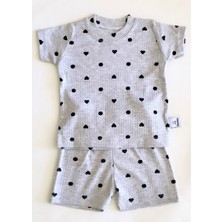 Drop Kids Bebek Pijama Takımı Kalp Puan Desen Baskılı Grimelanj Kısakol Şort Yenidoğan Çocuk Pijama