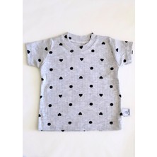 Drop Kids Bebek Pijama Takımı Kalp Puan Desen Baskılı Grimelanj Kısakol Şort Yenidoğan Çocuk Pijama
