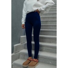 Yakamel Kadın Yüksek Bel Toparlayıcı Beli Tam Saran Parlak Spor Tayt