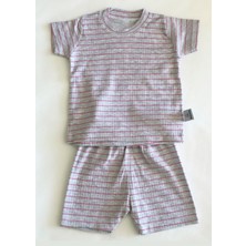 Drop Kids Bebek Pijama Takımı Kısakol Şort Pembe Çizgi Desen Baskılı Grimelanj Yenidoğan Çocuk Pijama