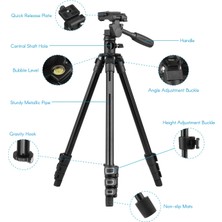 Hobimtek HT-T02 Profesyonel Tripod 154 cm Yatay Kullanım Çok Fonksiyonlu Panoramik Kafa 360 Derece Dönebilir