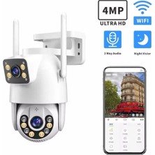 Enshall 2.4g Wifi Çift Lens Hareket Takipli Dış Mekan 4mp Ultra Hd Akıllı Gece Görüşlü Kamerası