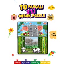 Nessi World Eğitici Öğretici Sevimli Fil+Sevimli Panda Dikey 10 Parçalı Ahşap Çubuk Yap Boz Puzzle 2li Set