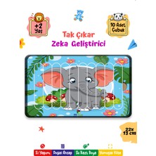 Nessi World Eğitici Öğretici Sevimli Fil+Sevimli Panda Dikey 10 Parçalı Ahşap Çubuk Yap Boz Puzzle 2li Set