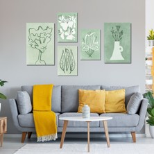 Gaagart 5 Parçalı Kanvas Dekoratif Tablo Soft Çizgisel Yeşil Tasarım