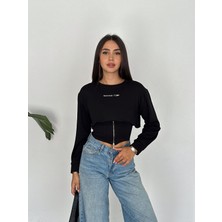 Noa&Noa Winter Time Yazılı Fermuar Detaylı Uzun Kollu Ikili Sweatshirt