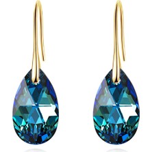 Monemel Gold Lacivert Kristal Taşlı Damla Küpe (Altın Kaplama)