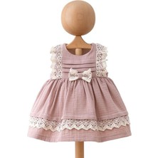 Miomini Baby 3893MM Kız Bebek Müslin Kolsuz Gül Kurusu Elbise