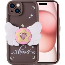 Farma İletişim Teknolojileri Apple iPhone 15 Kılıf Kamera Korumalı Figür Tasarımlı Kapya Kapak - Koyu Kahve